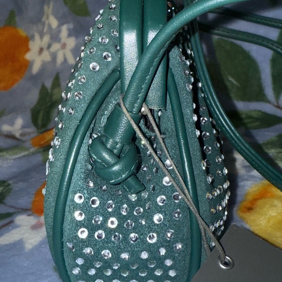 Dark Green Vince Camuto Genuine Leather Rhinestone Studded Crossbody Bag NWT - Picture 9 of 17